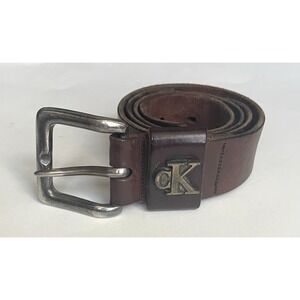 Vintage Calvin Klein cK Jeans Brown Italian Leather Belt Made In Italy